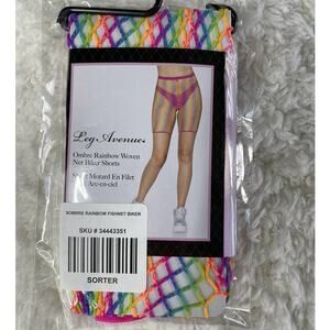 Leg Avenue Shorts Ombre Rainbow Woven Fishnet Biker Shorts Womens One Size